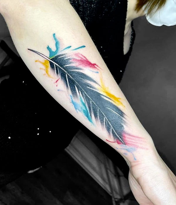 Colorful Feather Sleeve Tattoo for Women