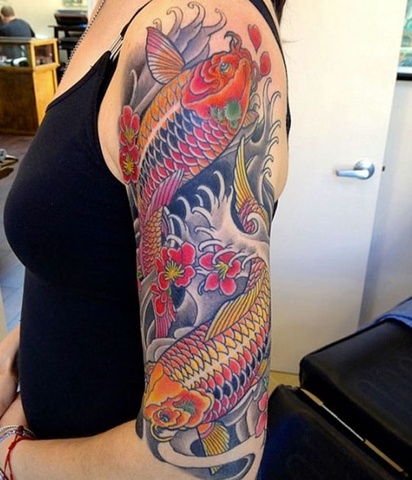 Colorful Koi Fish Sleeve Tattoo  