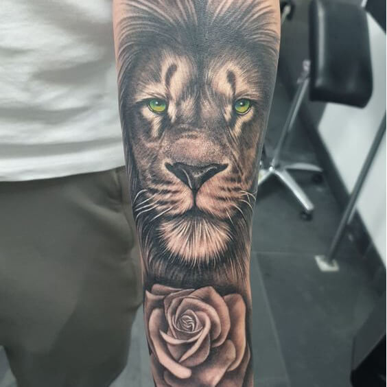 Lion Tattoo With Flower for Men