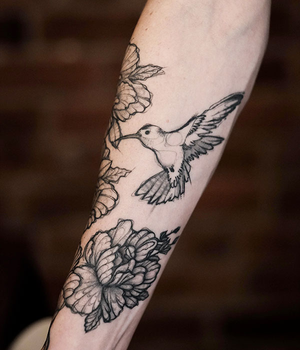 Hummingbird Lower Sleeve Tattoo for Women
