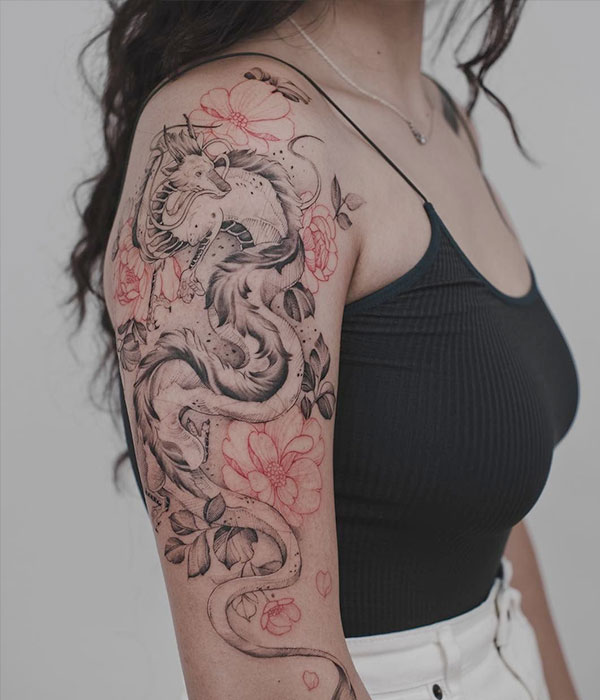 Dragon Lower Sleeve Tattoo for Women