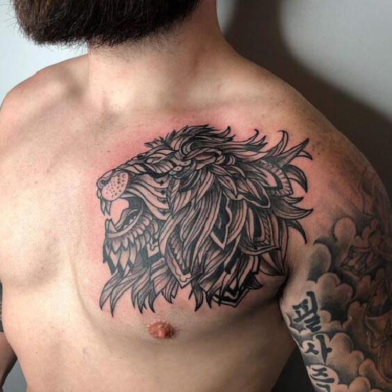 Men Lion Tattoo on Chest 