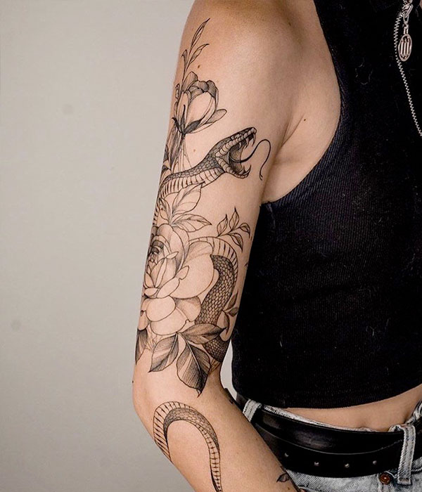 Beautiful Snake Sleeve Tattoo for Women