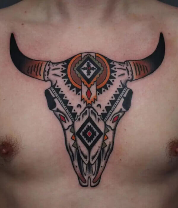 Bull Rib Cage Tattoo for Men