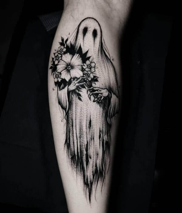 Ghost Tattoo Design with Flower