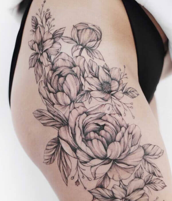 Grey And Black Hip Tattoo for Women