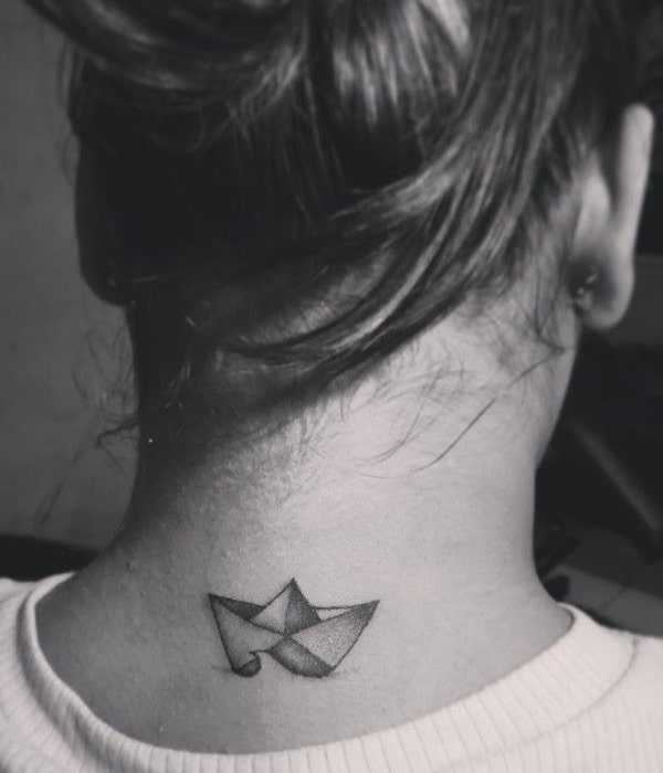 Paper Boat Tattoo on the Neck