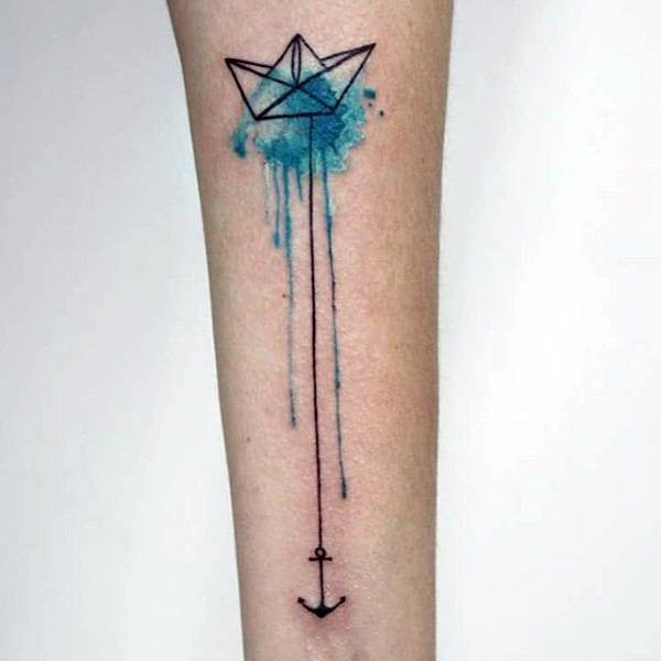 Paper Boat Tattoo with Large Anchor Tattoo