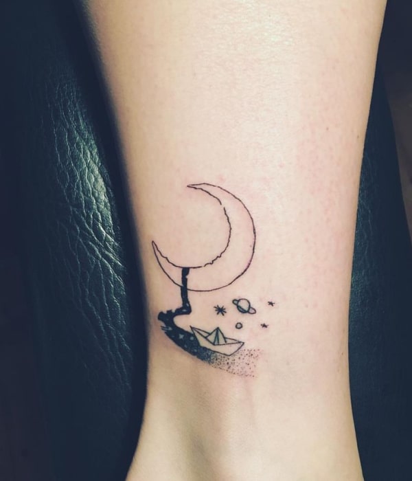 Paper Boat Tattoo with Moon