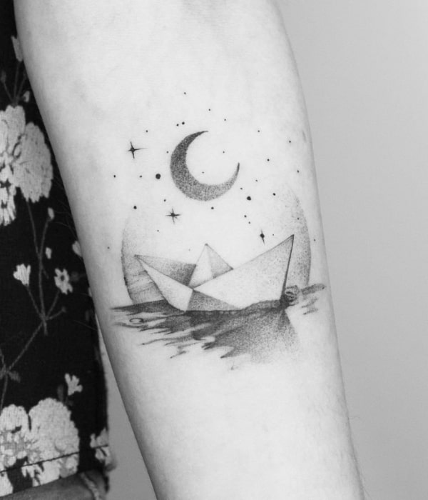 Paper Boat Tattoo with Stars