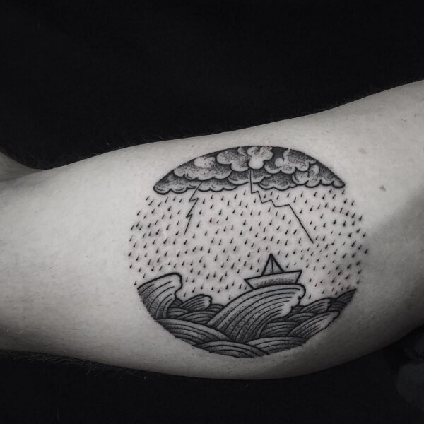 Paper Boat Tattoo with Storm