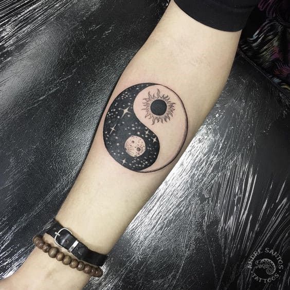 Sun and Moon Yin & Yang tattoo on Hand