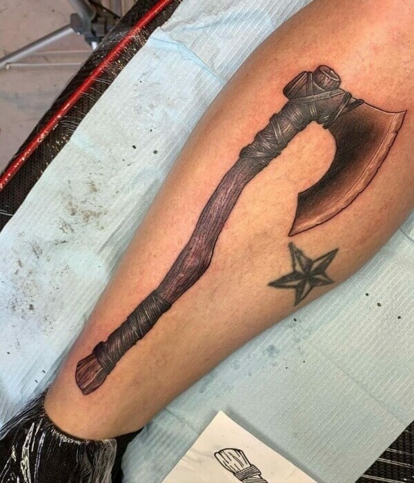Viking Axe Tattoo on Leg