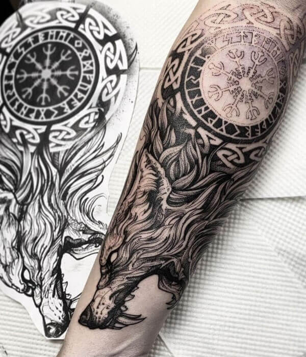Wolf Viking Tattoo on Hand