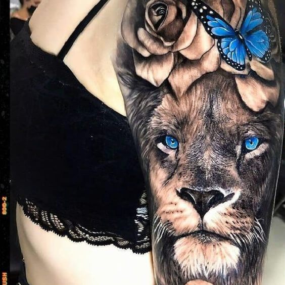 Lion Tattoo With Flower for Women