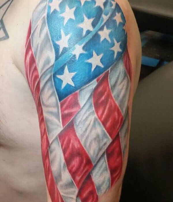 American flag shoulder tattoo