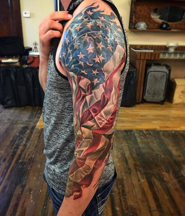 American flag sleeve tattoo