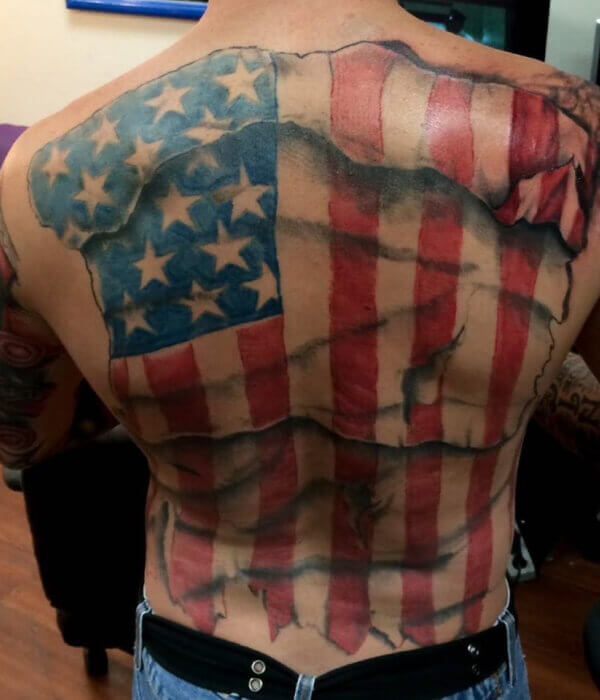 American flag tattoo on the back