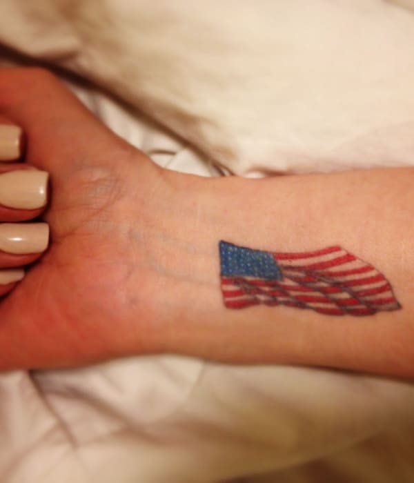 American flag wrist tattoo