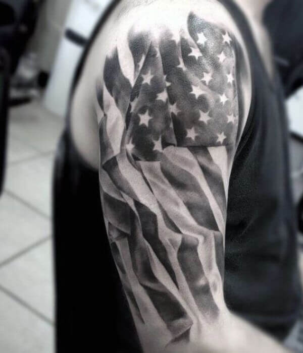 Black and White American Flag Tattoo