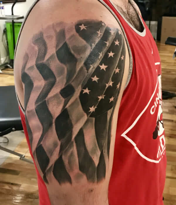 Black and grey American flag tattoo