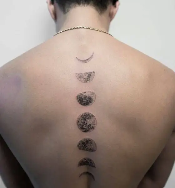 Lunar Themed Spine Tattoo Design