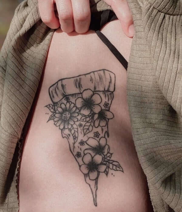 Pizza tattoo with flowers
