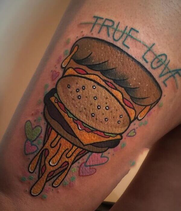 Pizza with Burger tattoo