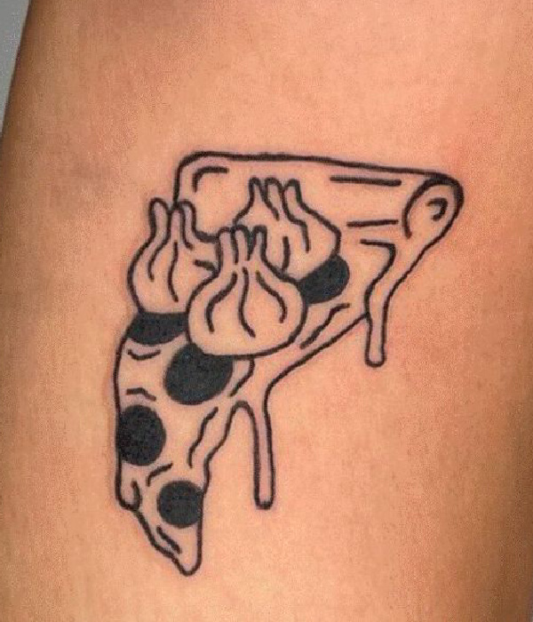 Pizza with a dumpling tattoo
