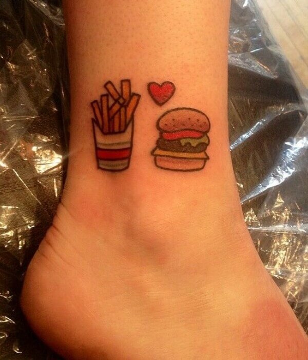 Pizza with French fries tattoo