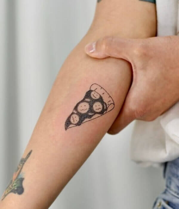 Pizza with flavorings tattoo design on hand