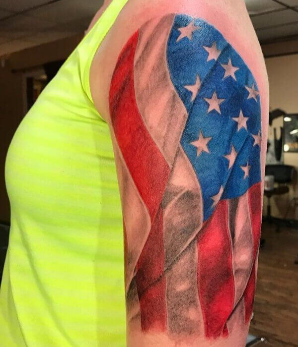 Red and Blue American Flag Tattoo