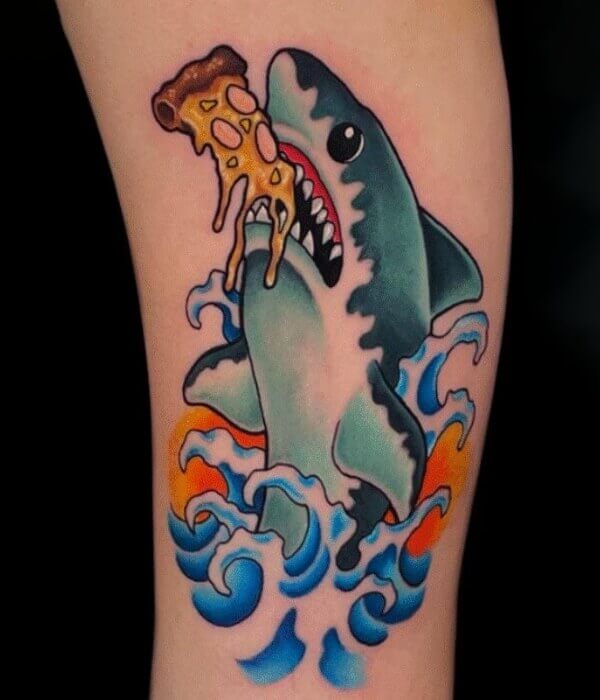 Shark and Pizza tattoo design