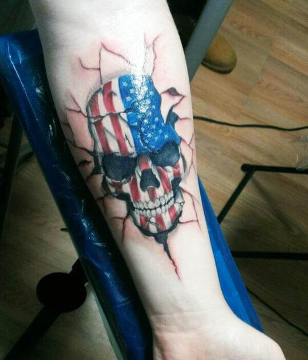 Skull American Flag Tattoo