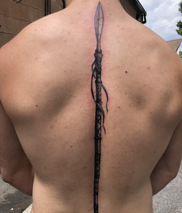 Spine Tattoo With Spear