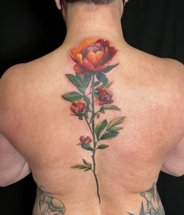 Spine rose tattoo for men