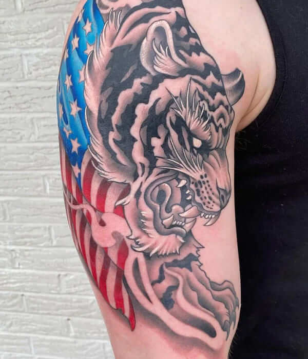 Tiger with the American flag