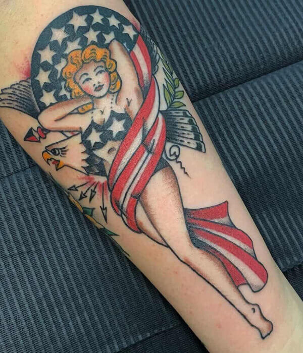 US Girl American Flag Tattoo