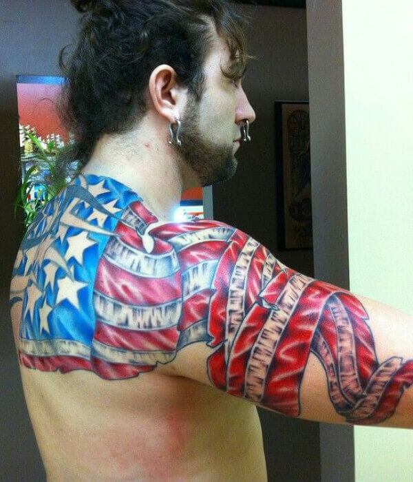 USA Flag Tattoo on Shoulder