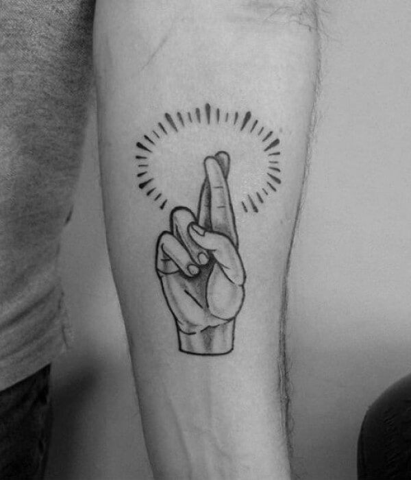 Crossed Fingers Good Luck Tattoo on Hand