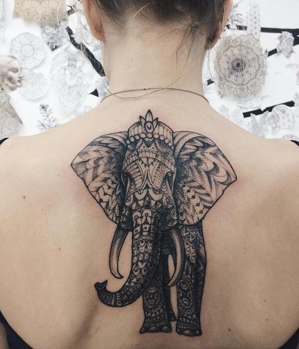 Elephant Good Luck Tattoo on back