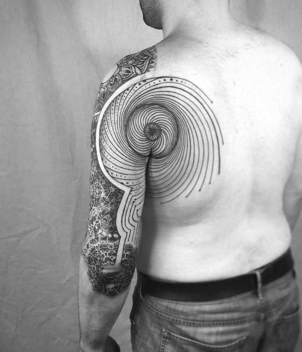A spiral tattoo that represents inner battle