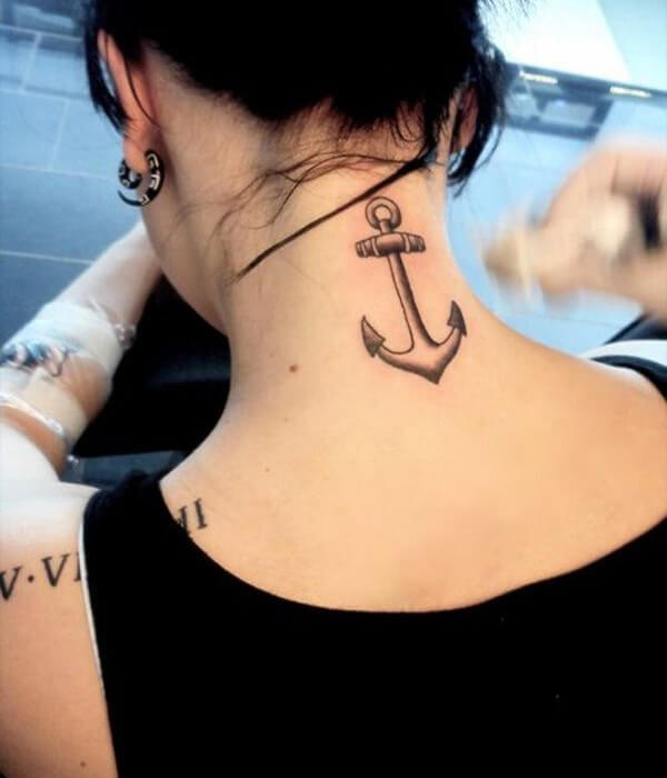 Anchor back of the neck tattoo