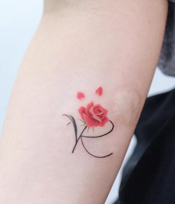 Beautiful Letter R Tattoo Design with Flowers