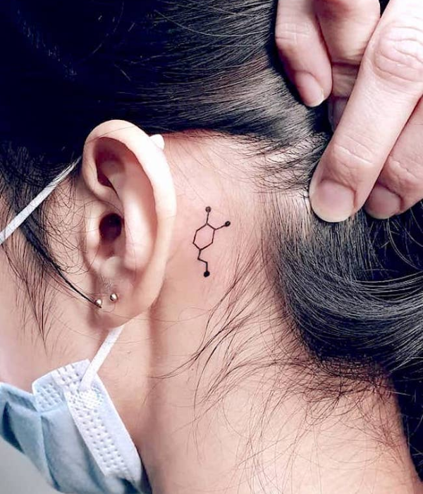 Behind the ear dopamine tattoo