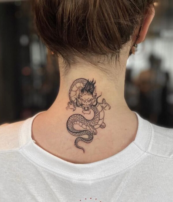 Dragon back of the neck tattoo