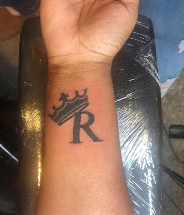 Ornate Crown R Letter Tattoo