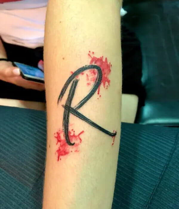 R Letter Rustic Design Tattoo
