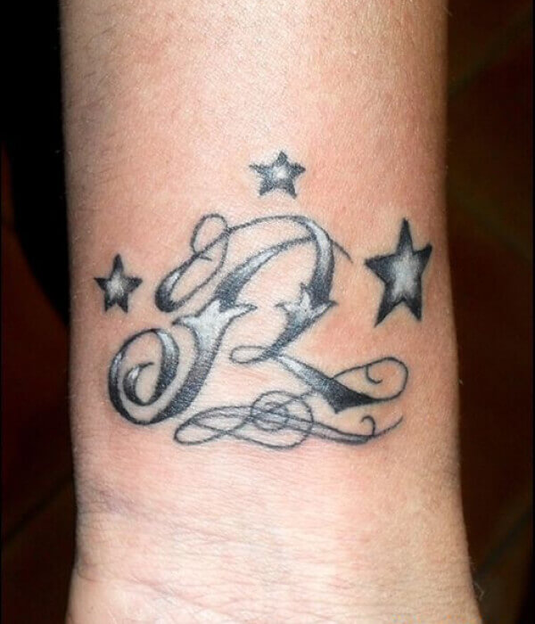 R Letter Tattoo Design with Stars