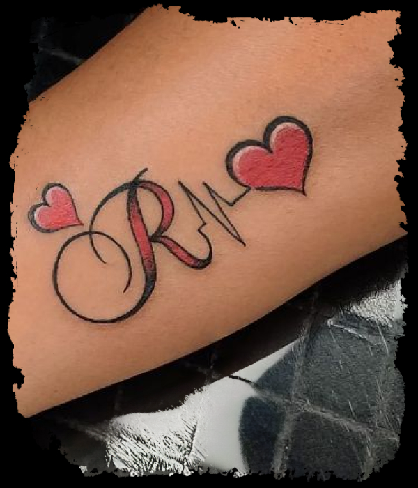R with Heartbeat and Heart - Trending Tattoo R-with-Heartbeat-and-Heart-Tattoo